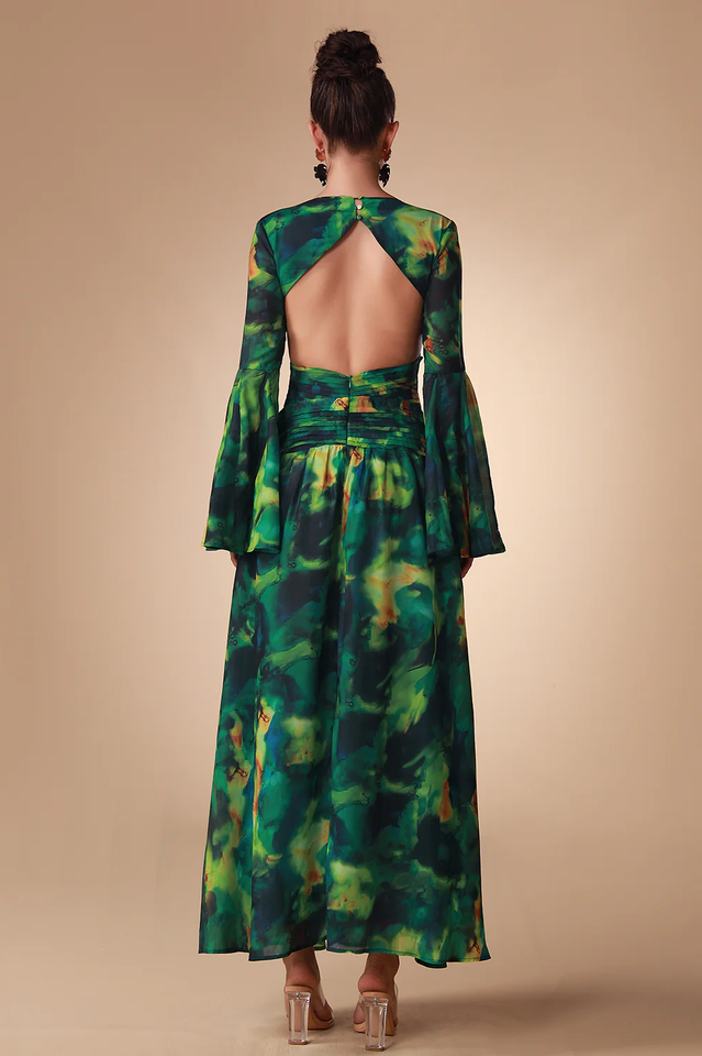 Bell Sleeve Printed Gown | Dress In Beauty