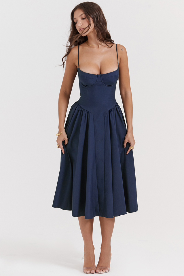Samaria French Navy Corset Sundress | Dress In Beauty