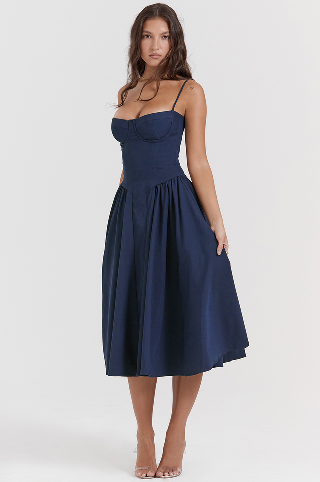 Samaria French Navy Corset Sundress | Dress In Beauty