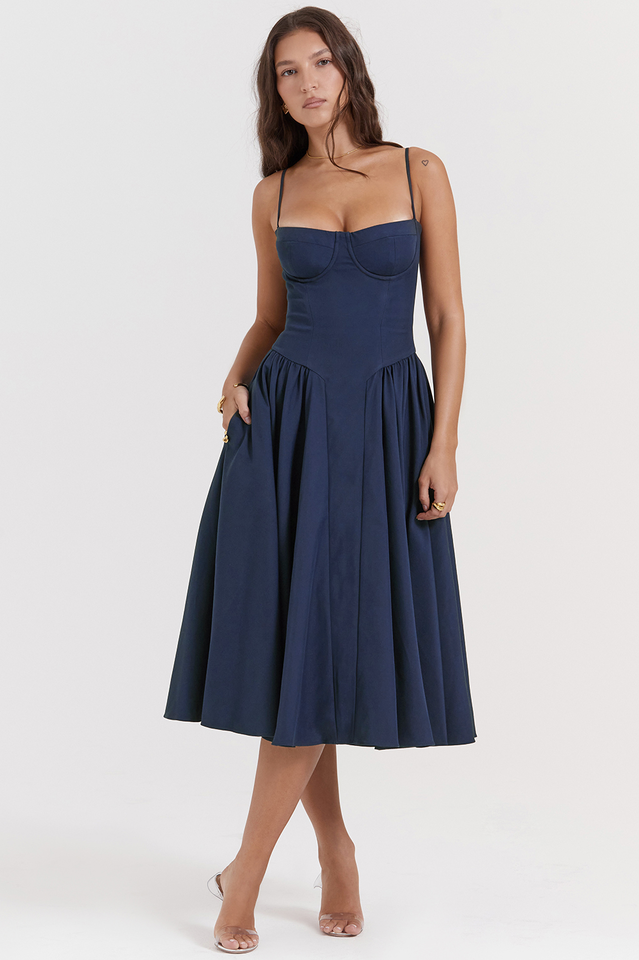 Samaria French Navy Corset Sundress | Dress In Beauty