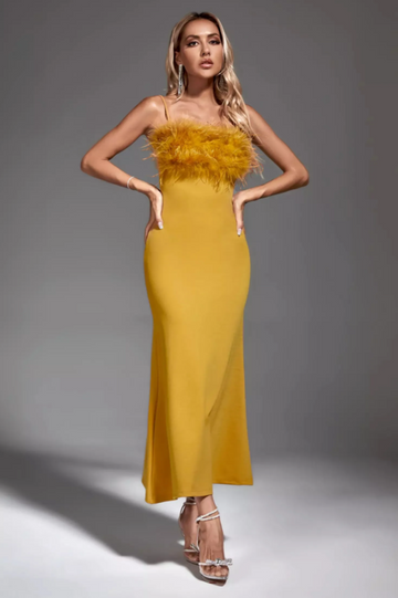 Leighton Yellow Feather Maxi Dress | Dress In Beauty