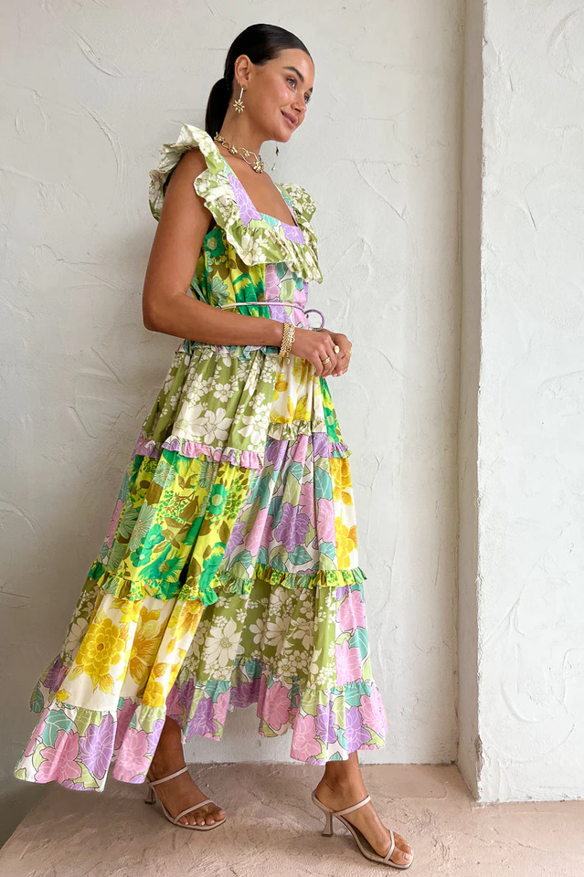 Tiered Patchwork Midi Dress | Dress In Beauty