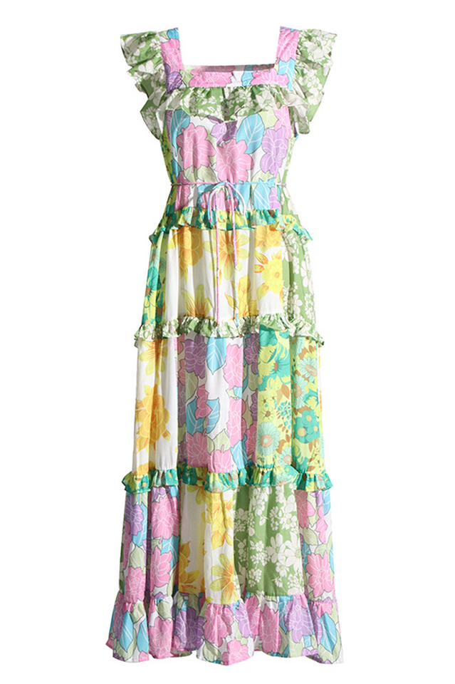 Tiered Patchwork Midi Dress | Dress In Beauty