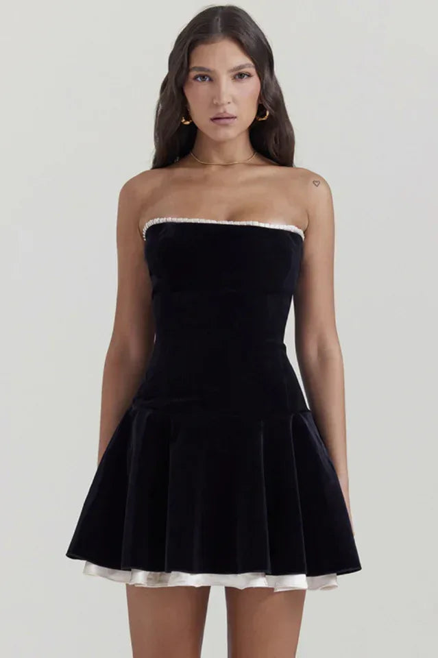 Black Velvet Off The Shoulder Dress - WEUXS Main image
