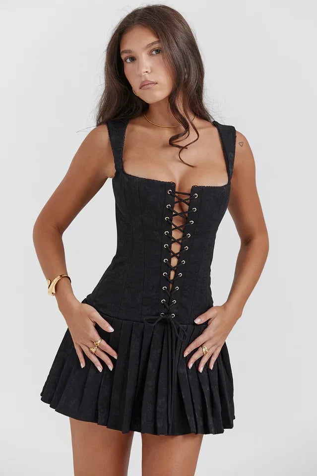 Talia Black Strappy Mini Dress - WEUXS Main image