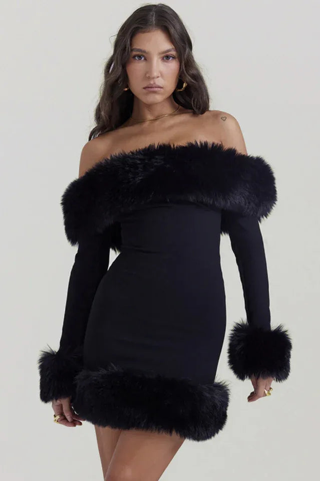 Black Bateau Neck Mini Dress - WEUXS