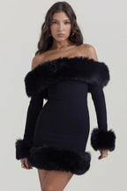 Black Bateau Neck Mini Dress - WEUXS