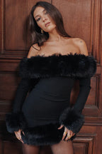 Black Bateau Neck Mini Dress - WEUXS