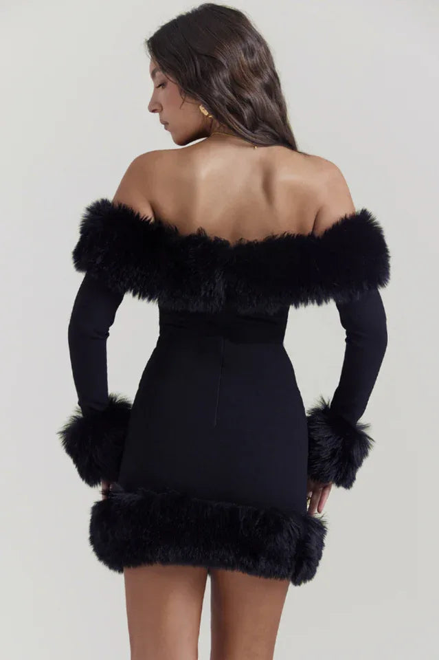 Black Bateau Neck Mini Dress Secondary image