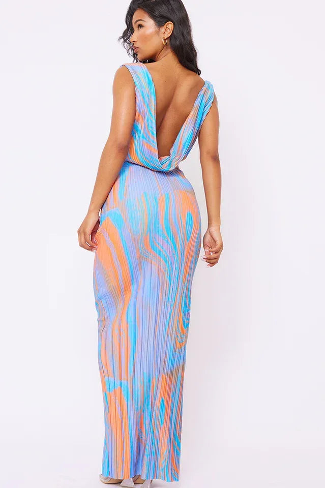 Abstract print maxi dress with cowl neck - View 6 | WEUXS