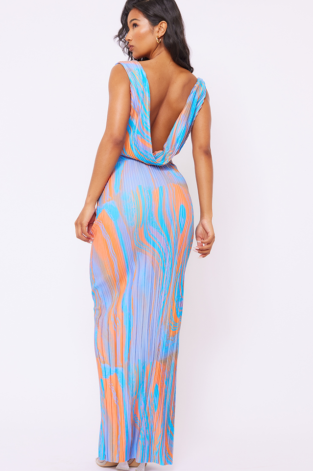 Abstract Print Plisse Cowl Plunge Maxi Dress | Dress In Beauty