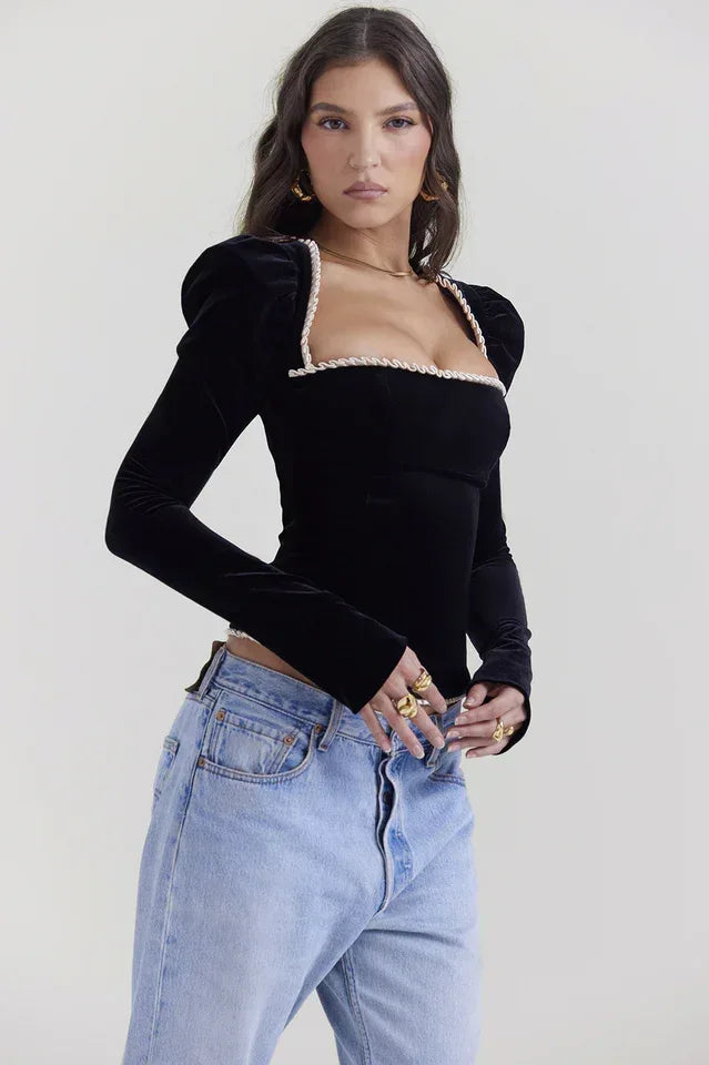 Black Velvet Corset Top with Square Neck Secondary image