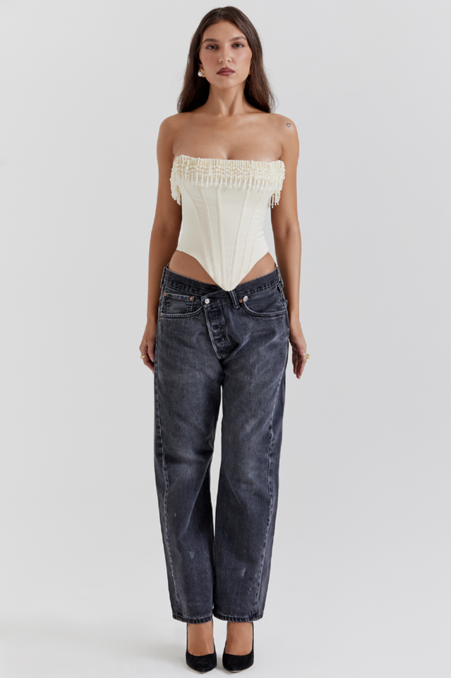 Aubrie Vintage Cream White Beaded Bra | Dress In Beauty