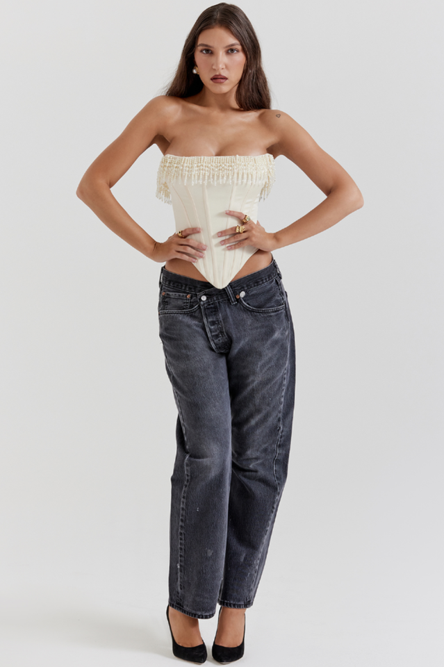 Aubrie Vintage Cream White Beaded Bra | Dress In Beauty