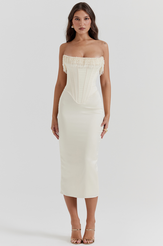 Nalita Vintage Cream Beaded Strapless Dress | Dress In Beauty