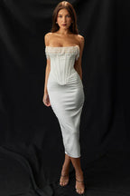 Nalita Vintage Cream Beaded Strapless Dress - View 7 | WEUXS