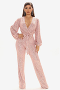 Megan Belted V-Neck Sequins Jumpsuit | Dress In Beauty