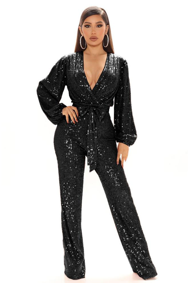 Megan Belted V-Neck Sequins Jumpsuit | Dress In Beauty