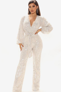 Megan Belted V-Neck Sequins Jumpsuit | Dress In Beauty