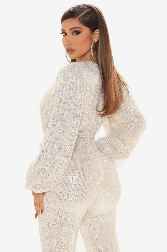 Megan Belted V-Neck Sequins Jumpsuit | Dress In Beauty