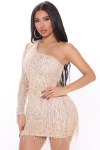 Sequin Mini Dress with Fringe Detail - View 6 | WEUXS
