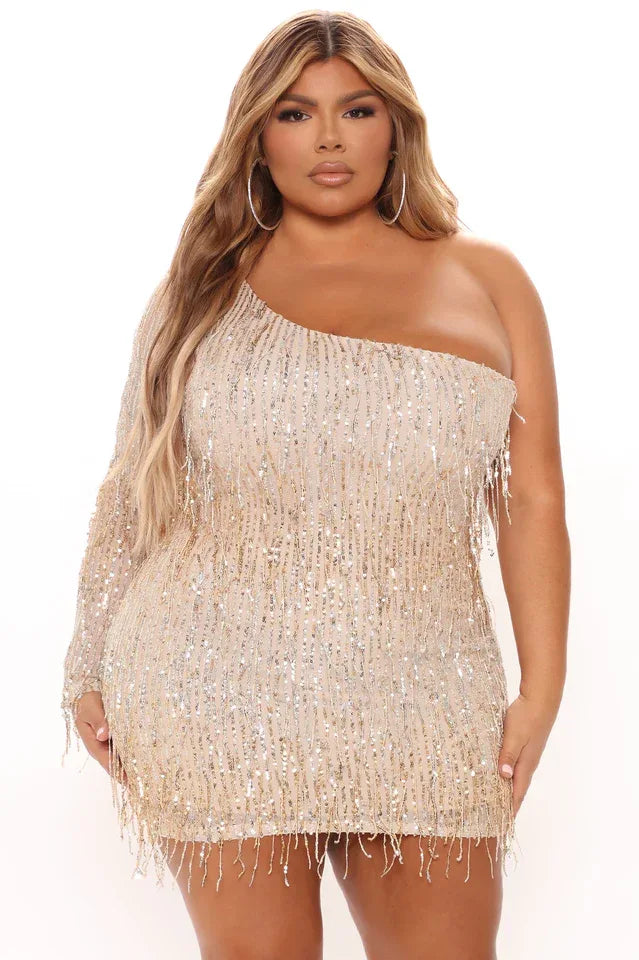 Sequin Mini Dress with Fringe Detail - View 7 | WEUXS