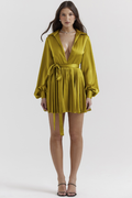 Allegra Chartreuse Pleated Shirt Dress | Dress In Beauty