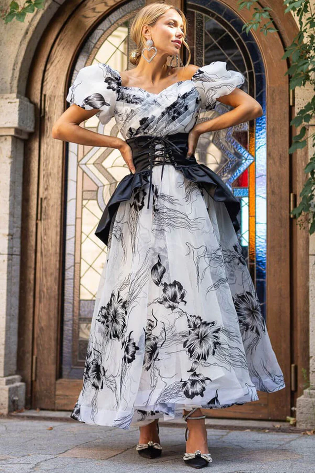 Puff Sleeve Organza Belted Maxi Dress | Dress In Beauty