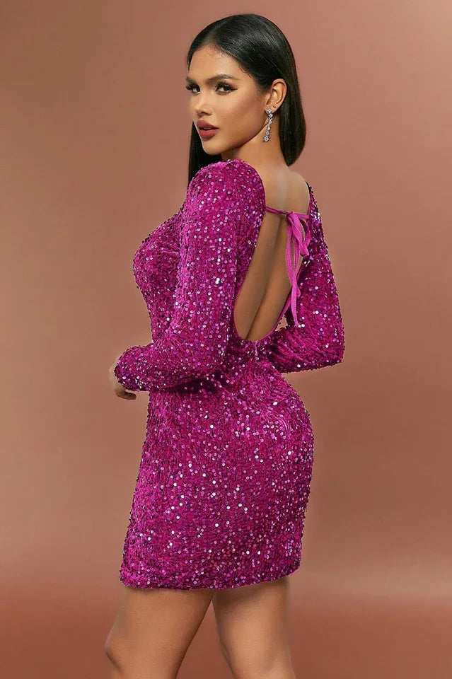 Sequin mini dress with tie back - View 14 | WEUXS