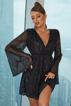 Sequin party dress with bell sleeves - View 6 | WEUXS