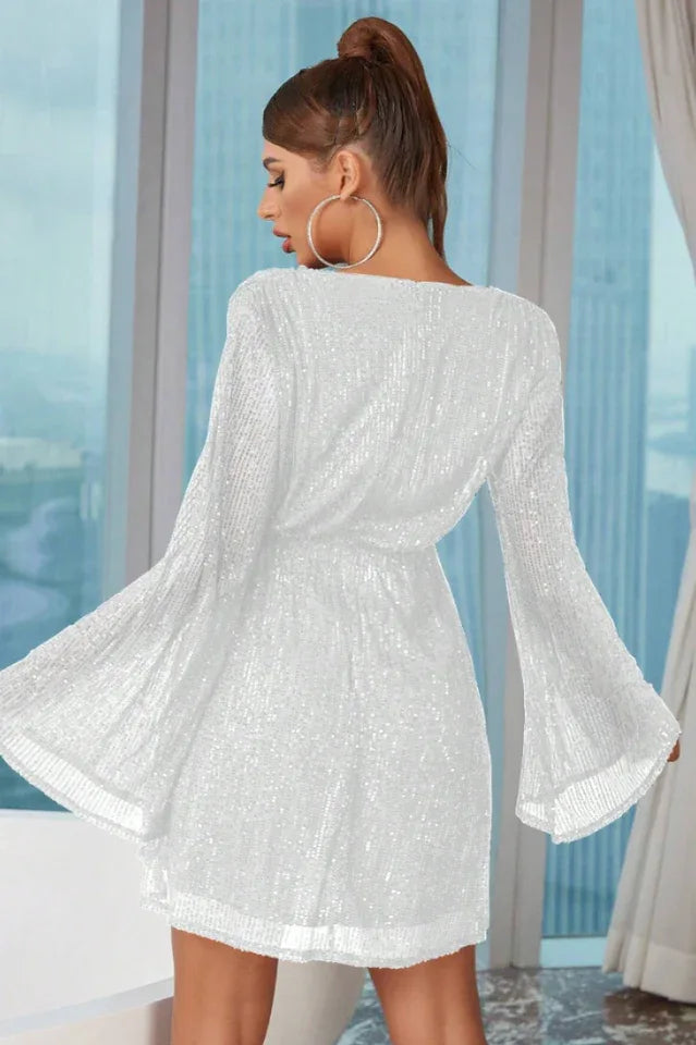 Sequin party dress with bell sleeves - View 23 | WEUXS