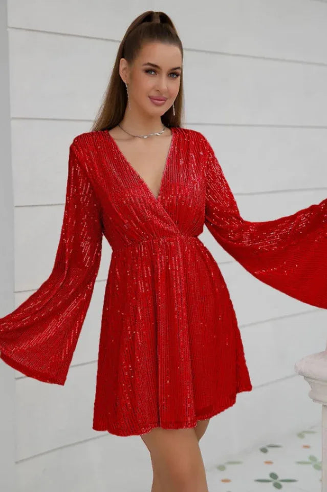 Sequin party dress with bell sleeves - View 19 | WEUXS