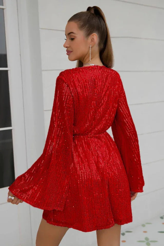 Sequin party dress with bell sleeves - View 21 | WEUXS