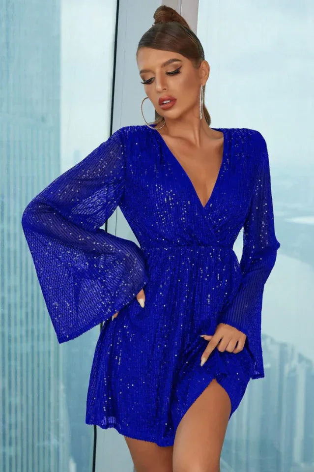 Sequin party dress with bell sleeves - View 11 | WEUXS