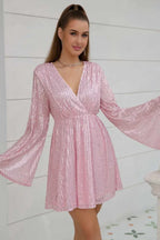 Plunging Neck Sequin Dress - WEUXS