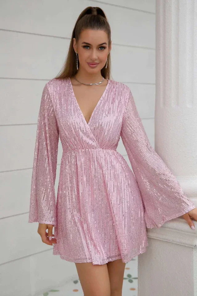 Sequin party dress with bell sleeves - View 15 | WEUXS