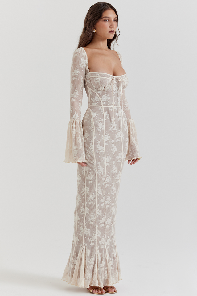 Delilah Vintage Cream Lace Maxi Dress | Dress In Beauty