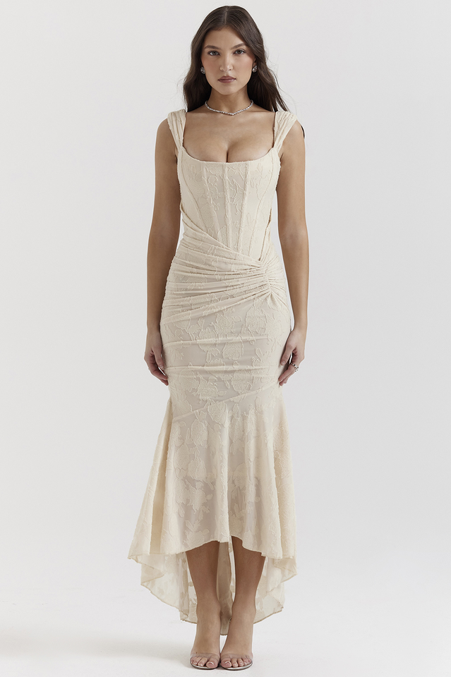 Cesca Retro Cream White Floral Maxi Dress | Dress In Beauty