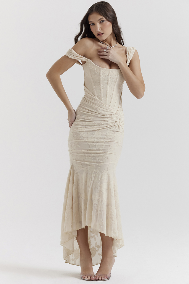 Cesca Retro Cream White Floral Maxi Dress | Dress In Beauty