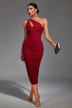Asymmetric One-Shoulder Midi Dress - View 23 | WEUXS