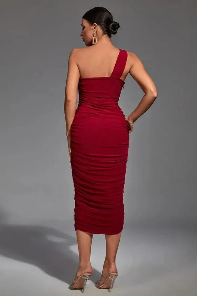 Asymmetric One-Shoulder Midi Dress - View 24 | WEUXS