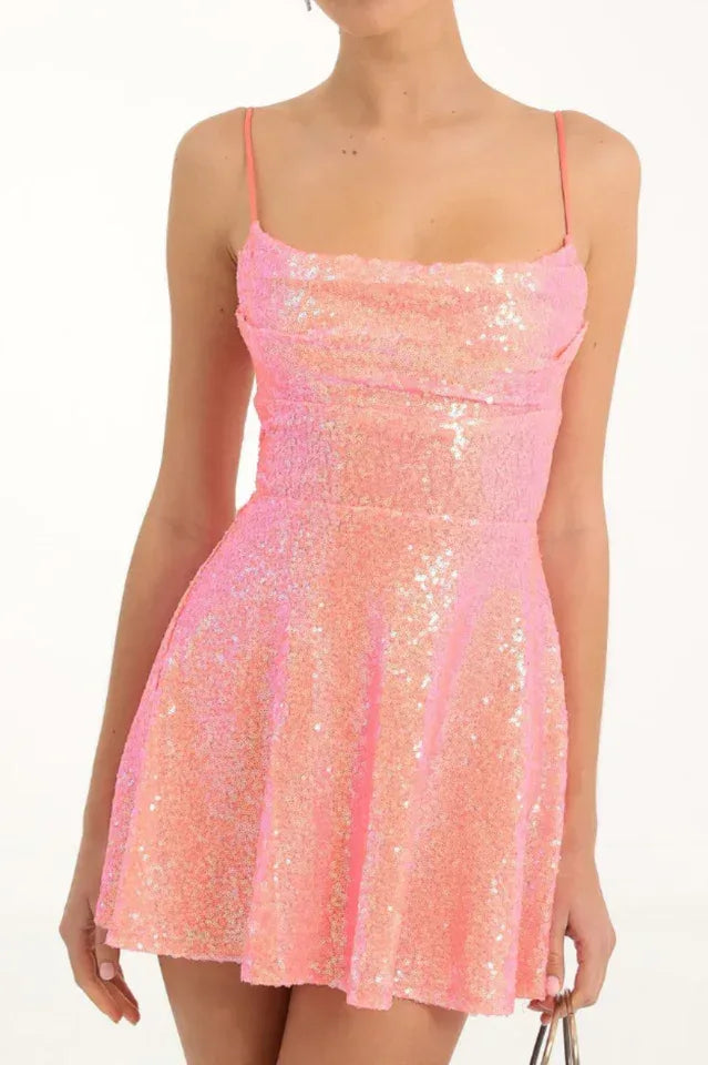 WEUXS Jewel Sequin Cowl Neck Dress HOT Dresses