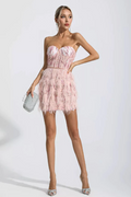 Lalia Pink Sequin Feather Mini Dress | Dress In Beauty
