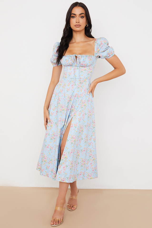 Tallulah Floral Puff Sleeve Midi Dress | Dress In Beauty