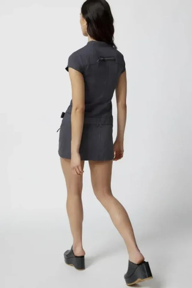 Belted cargo mini dress with collared neckline and short sleeves - View 10 | WEUXS