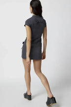 Belted cargo mini dress with collared neckline and short sleeves - View 10 | WEUXS