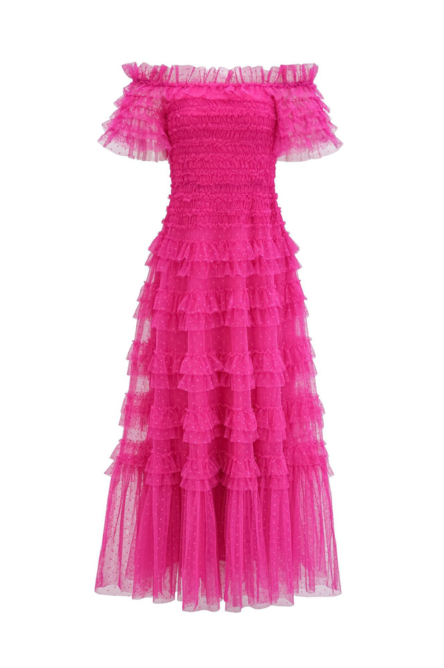 Off Shoulder Dotted Tulle Maxi Dress | Dress In Beauty