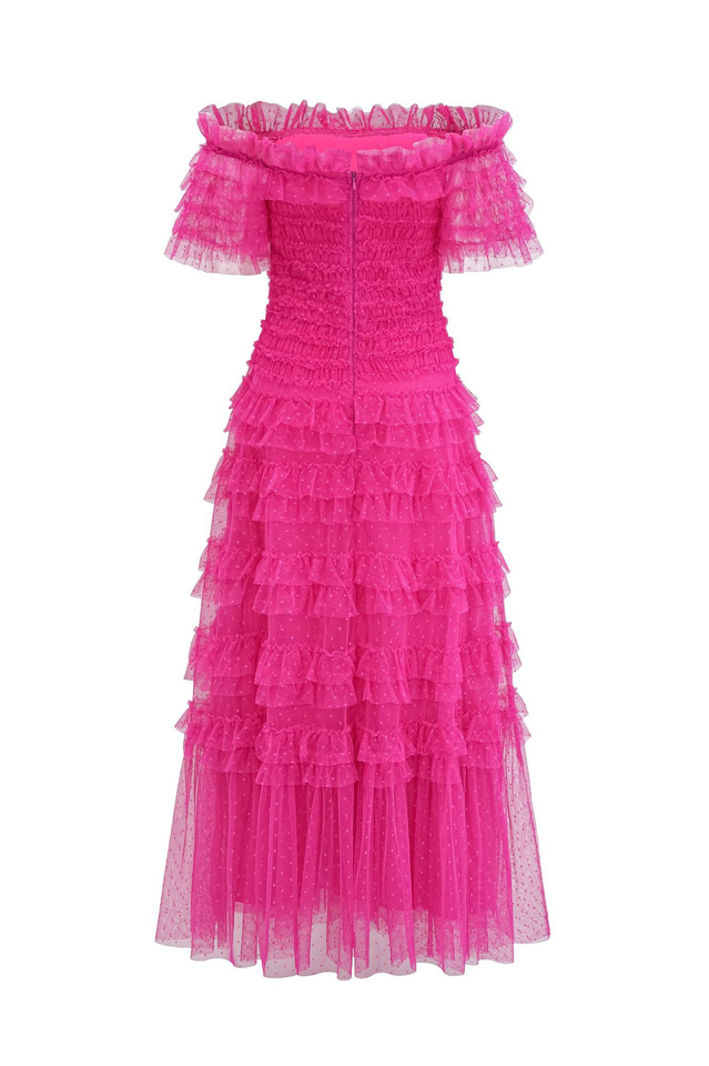 Off Shoulder Dotted Tulle Maxi Dress | Dress In Beauty