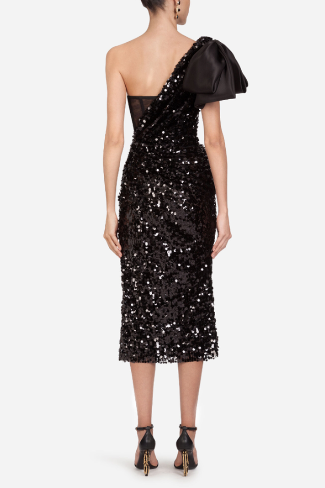 Sequined Longuette Dress With Bow | Dress In Beauty