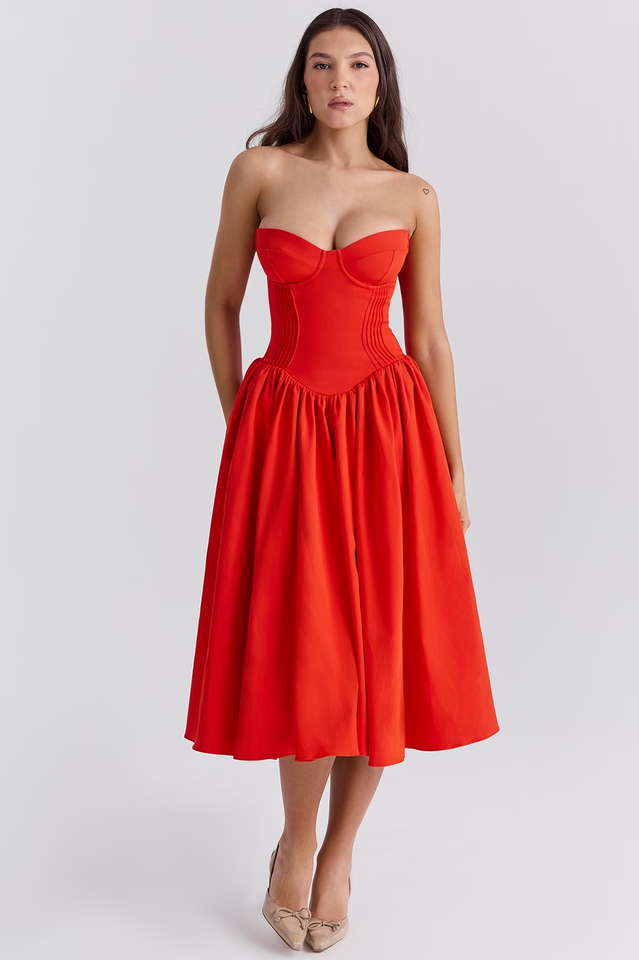 Elizabeth Italian Tomato Midi Sundress | Dress In Beauty